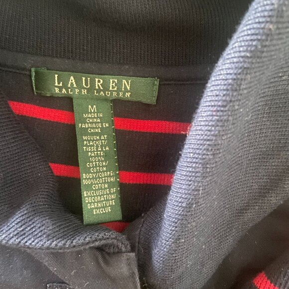 Ralph Lauren LRL Pullover Sweater Red Blue Stripe Shawl Collar - Medium - Picture 11 of 12